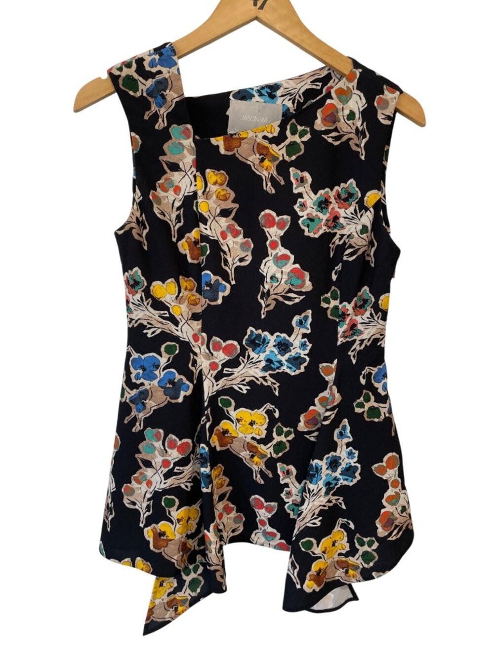 Jason Wu Peplum Top Size 6 Floral Sleeveless Asymmetrical Hem Black Whimsigoth
